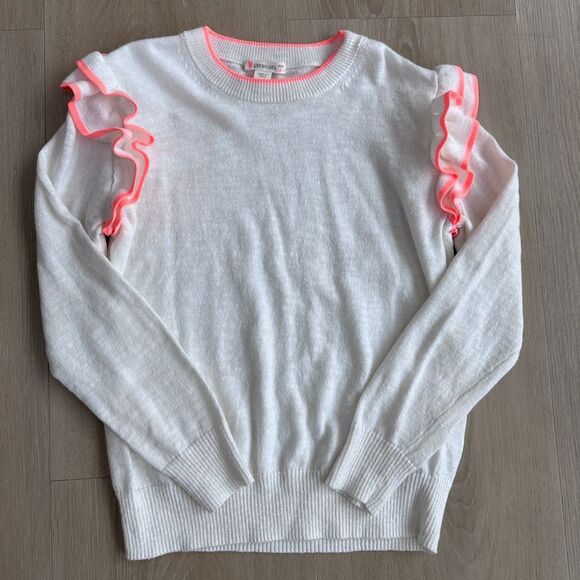 Girls Crew Cuts White Sweater with Bright Orange Ruffles Size 8 - Picture 1 of 3